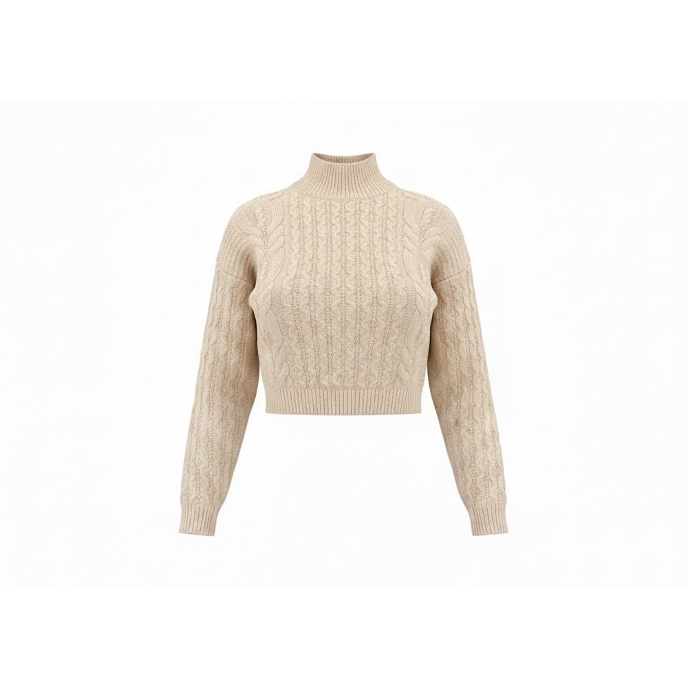 Pink Rose Cream Oatmeal Cable Knit Mock Neck Long Sleeve Sweater Top Size XS